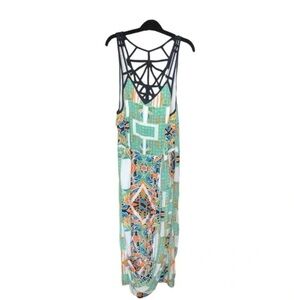 Free People Stained Glass Green and Orange Sleeveless V-Neck Sundress. Sz 6